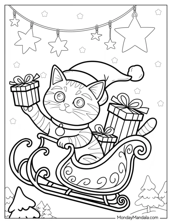 Christmas Cat Coloring Pages