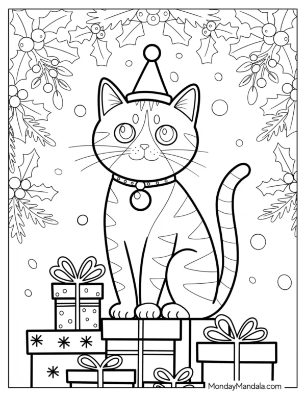 Christmas Cat Coloring Pages