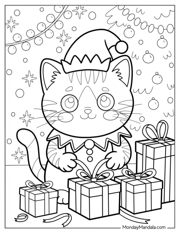 Christmas Cat Coloring Pages
