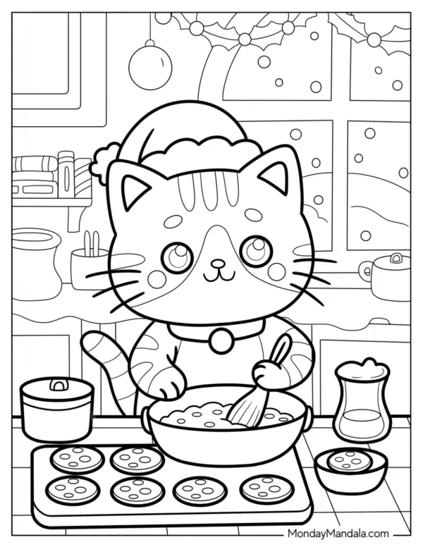 Christmas Cat Coloring Pages